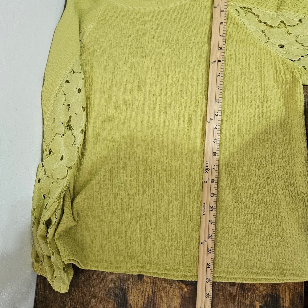 Absolutely Famous Yellow Textured Knit Lace Sleeve Top Women's Size L - Picture 6 of 6